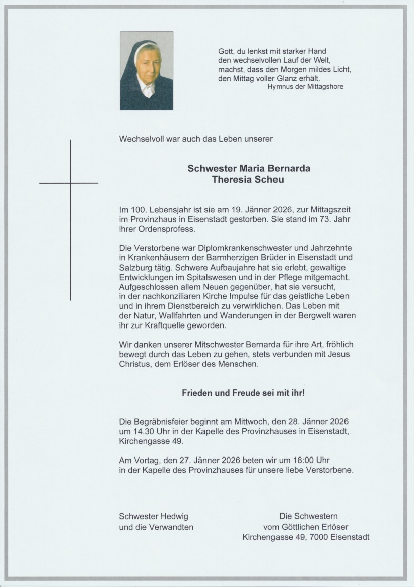 Bestattung Sammer Eisenstadt 5 Sr M Bernarda 19012026