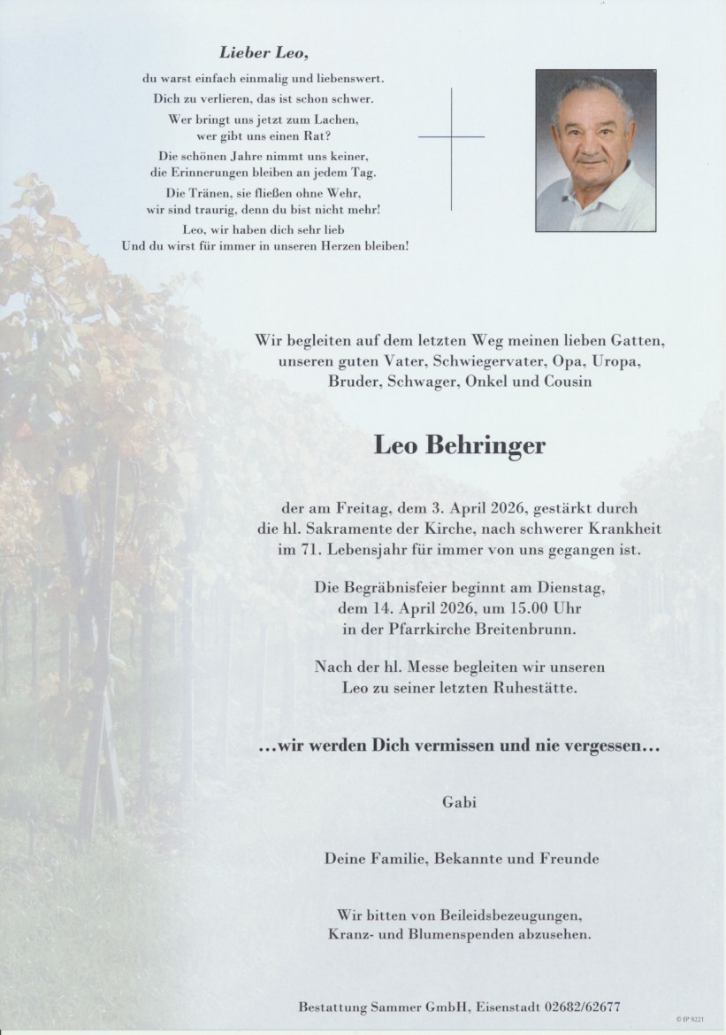 Bestattung Sammer Eisenstadt 4 Behringer Leonhard 03042026