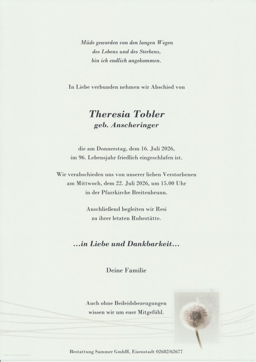 Bestattung Sammer Eisenstadt 5 Tobler Theresia 16072026
